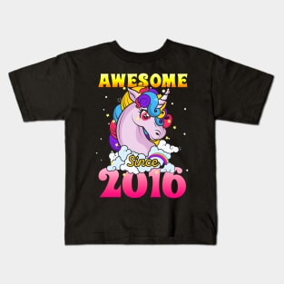 Funny Awesome Unicorn Since 2016 Cute Gift Kids T-Shirt